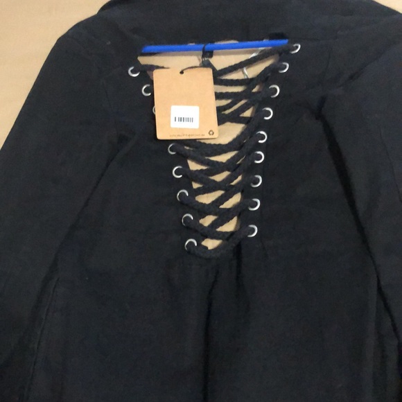 Black open blazer with shoe lace style in the back. - Picture 2 of 3